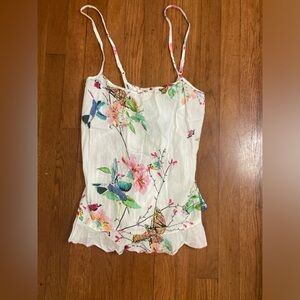 White Butterfly Print Cotton Strappy Tank Top- Unbranded-100% Cotton-GORGEOUS!🦋